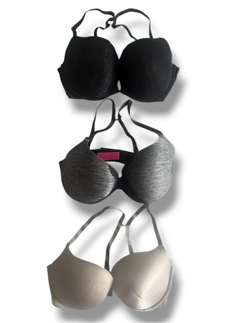 Lot of 3 La Senza Convertible Racerback Bras Size 34DD Black Gray Underwire